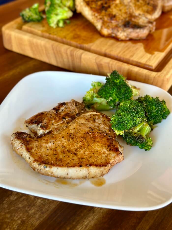 pork chop cooked on the blackstone griddle