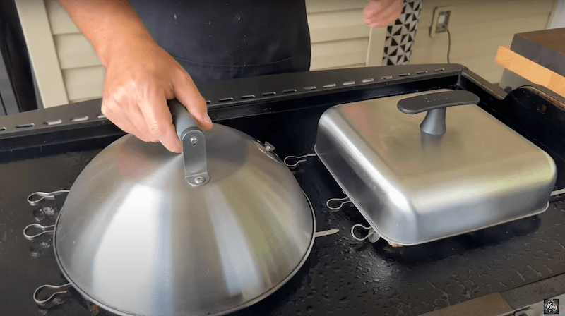 using a melting dome on the griddle to melt cheese