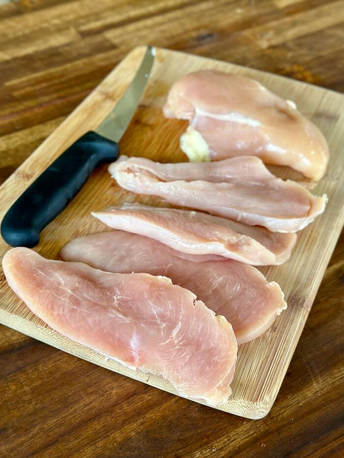 chicken breasts sliced thin