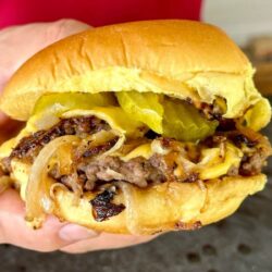 Oklahoma onion burger with fried onions and cheese