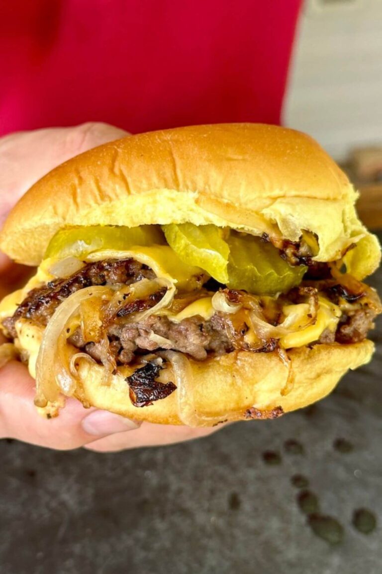 Oklahoma onion burger with fried onions and cheese