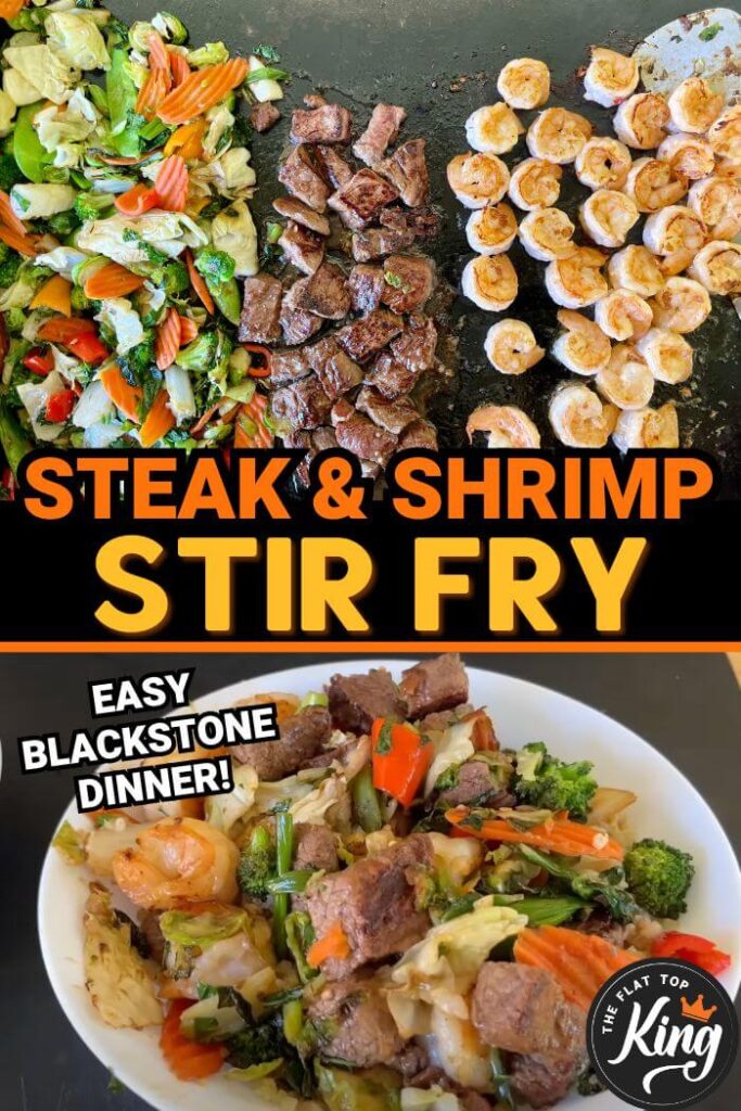 steak and shrimp stir fry on the Blackstone griddle