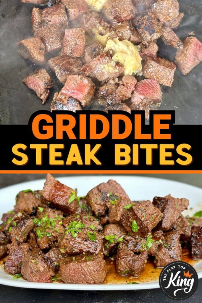 garlic butter steak bites on a griddle