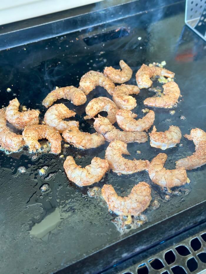 cooking tequila lime shrimp on a Blackstone griddle