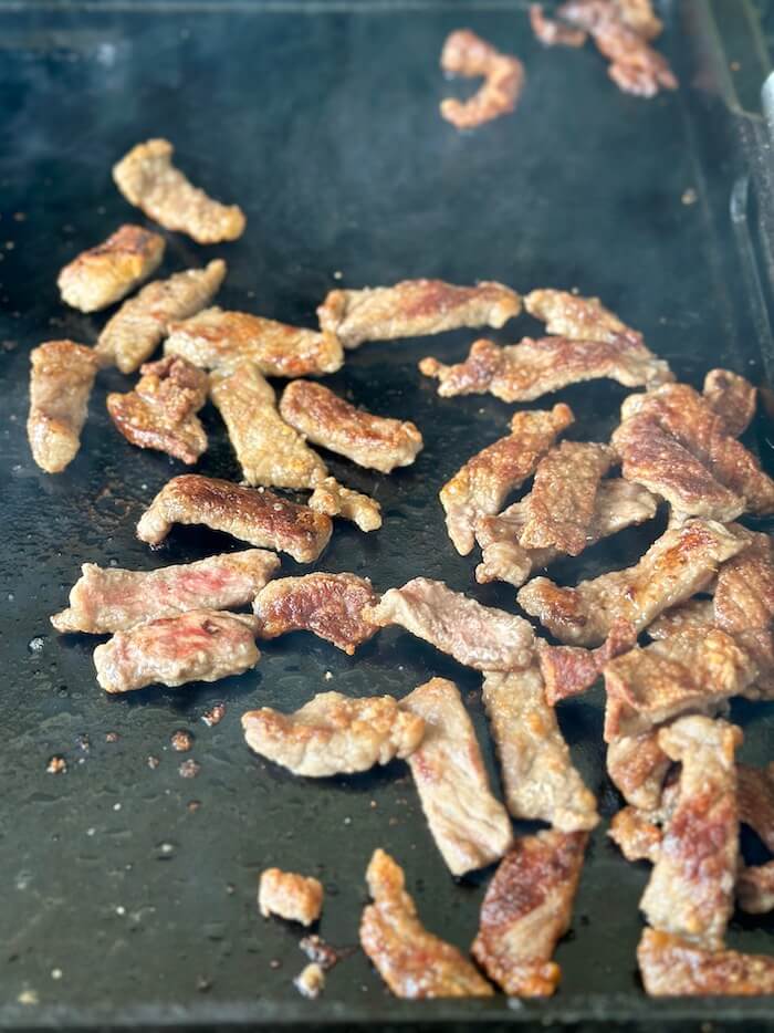 making Mongolian beef on the Blackstone griddle