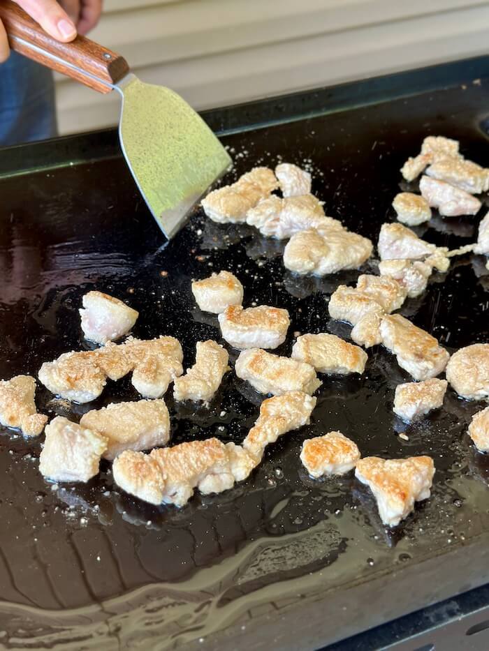 making sweet and sour chicken on the Blackstone griddle