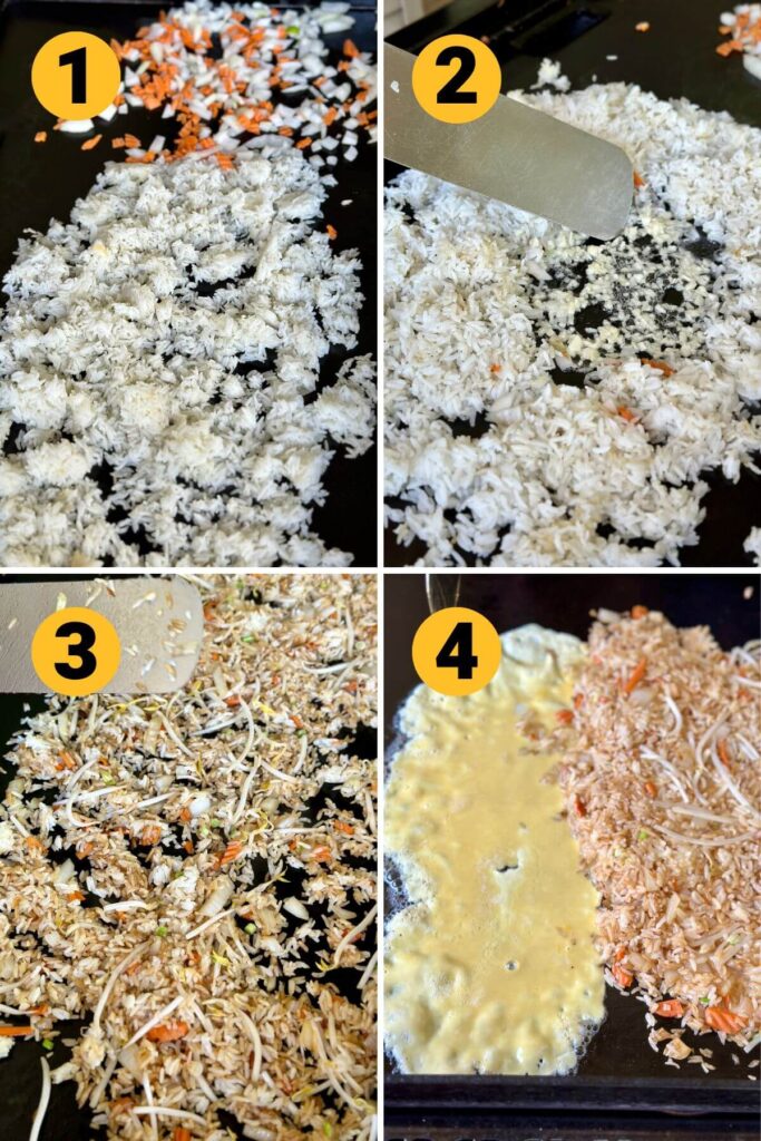 collage showing steps to make fried rice