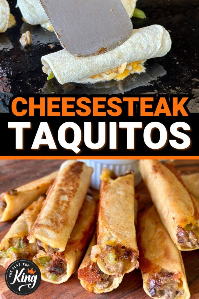 cheesesteak taquitos cooking on a griddle