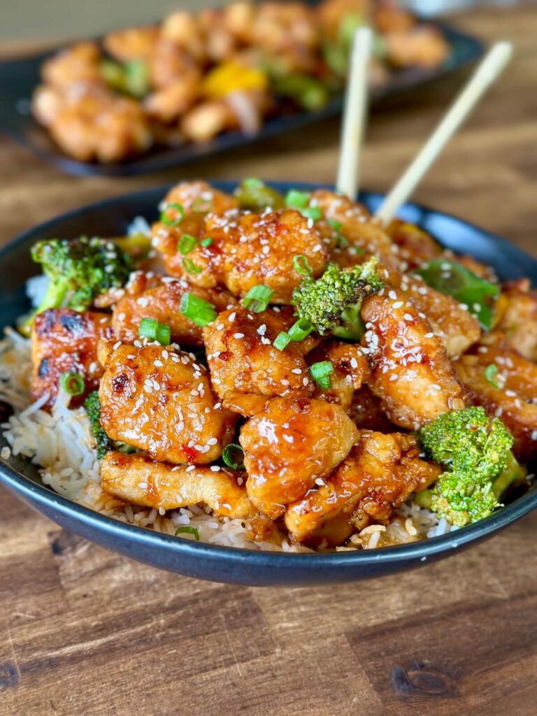 sesame chicken prepared on the Blackstone griddle