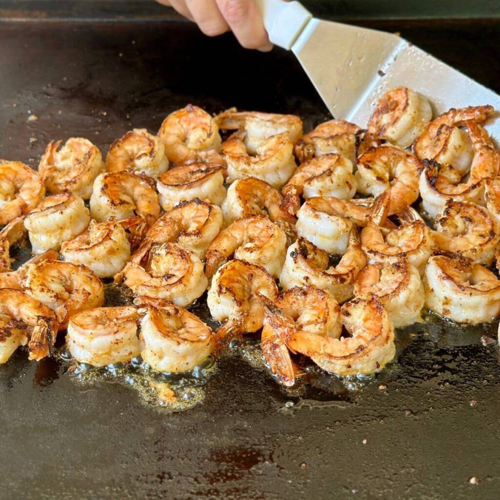 cooking shrimp on the Blackstone griddle