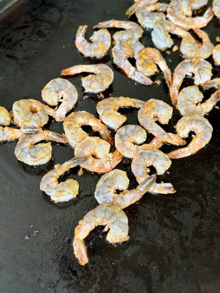 cooking shrimp on a Blackstone griddle