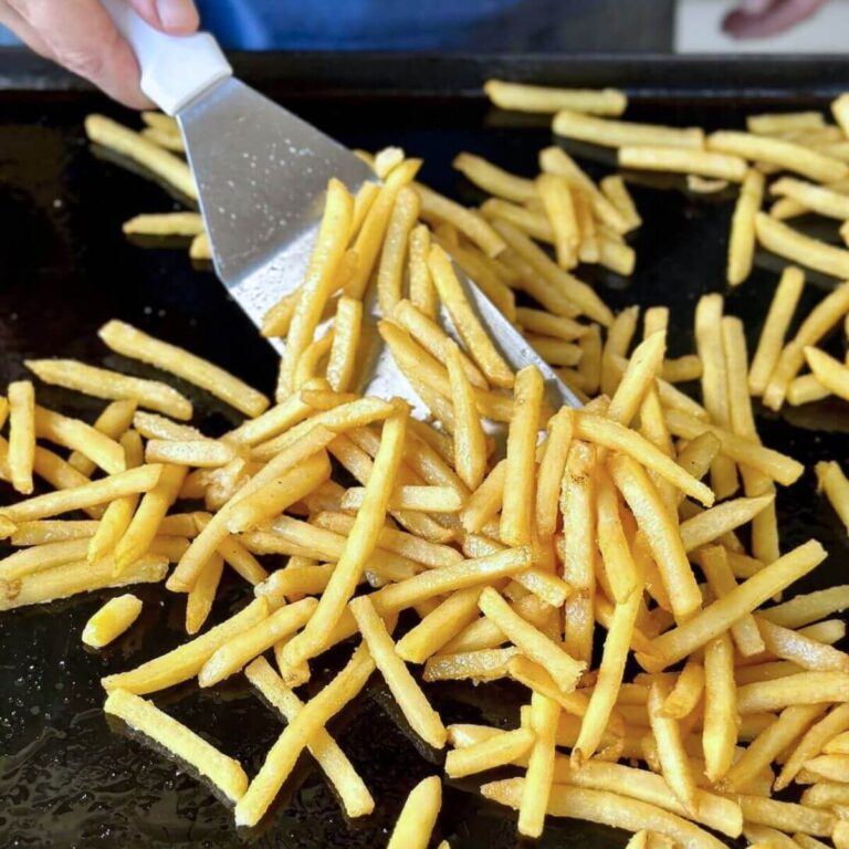 making french fries on the Blackstone griddle using frozen french fries