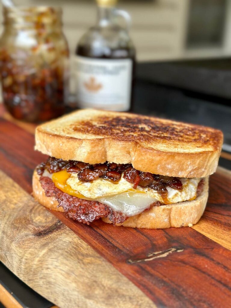 breakfast patty melt with sausage and egg