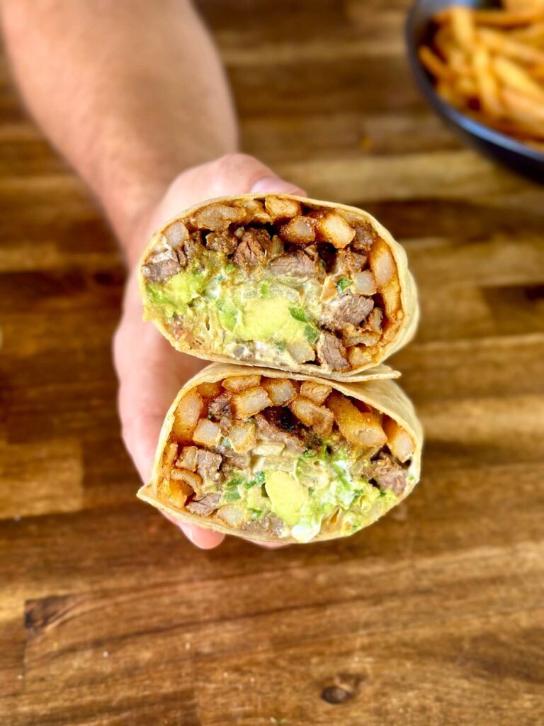California burrito with carne asada, french fries, and guacamole