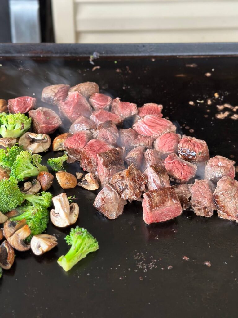 cooking steak hibachi and vegetables