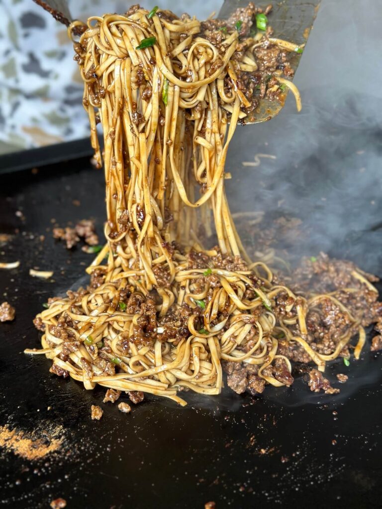 cooking Mongolian ground beef noodles