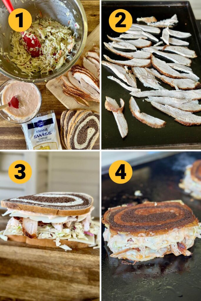 collage showing how to make a rachel sandwich