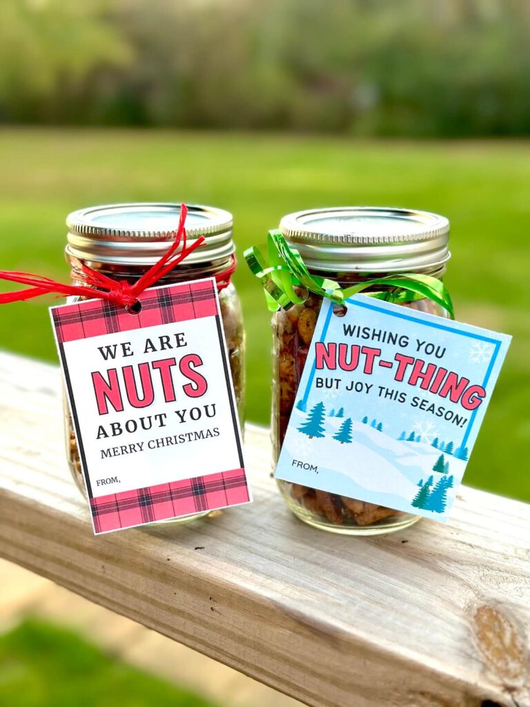 spiced nuts gifts with Christmas gift tags
