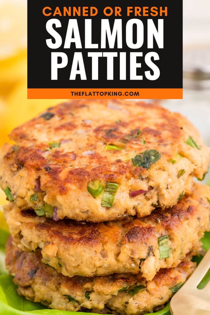 salmon patties stacked on a plate