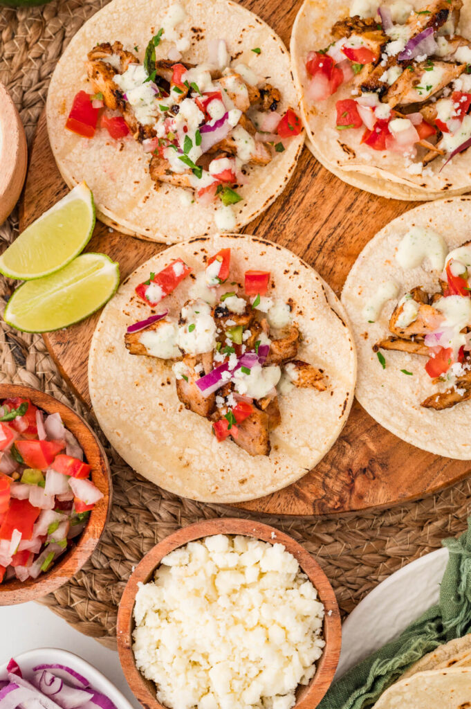 chicken street tacos with toppings