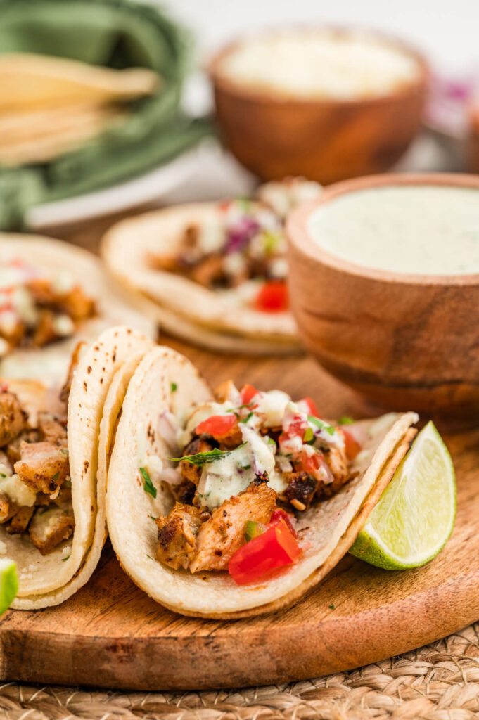 chicken street tacos with salsa verde cream