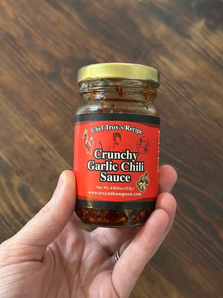 jar of Chef Troy's crunchy garlic chili sauce