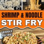 collage showing how to make shrimp and noodle stir fry