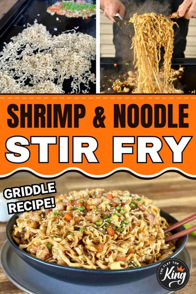 collage showing how to make shrimp and noodle stir fry