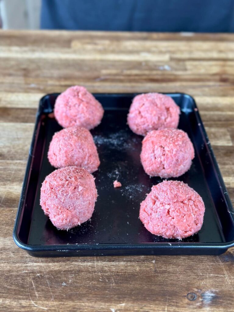 ground beef rolled into balls
