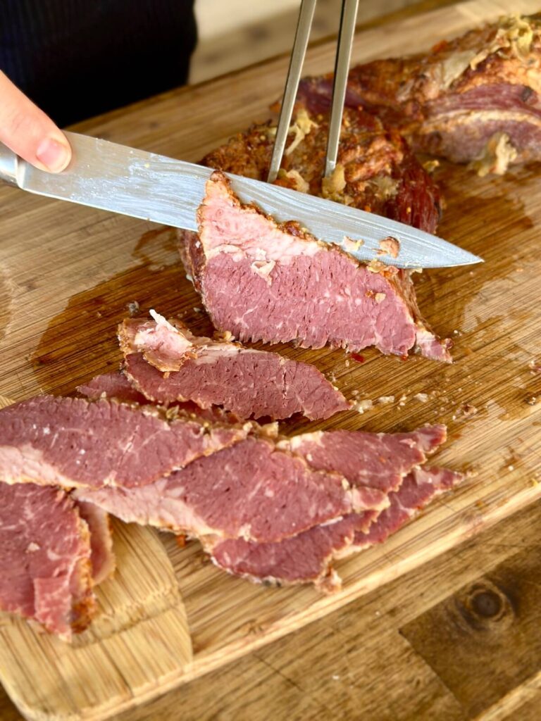 slicing corned beef