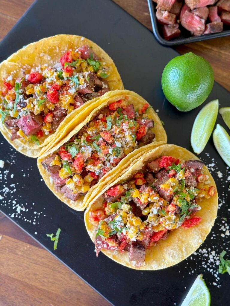 steak corn elotes tacos