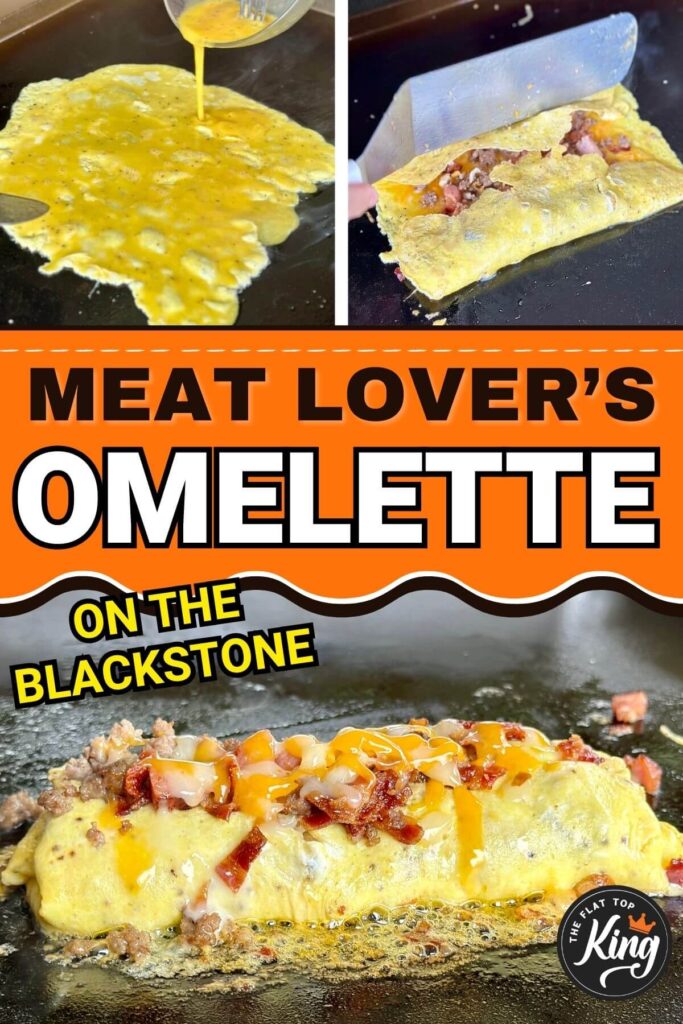 collage showing how to make an omelette on the blackstone griddle