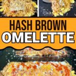 collage showing how to make a hash brown omelette on a griddle