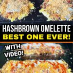 collage showing how to make a hash brown omelette on a griddle