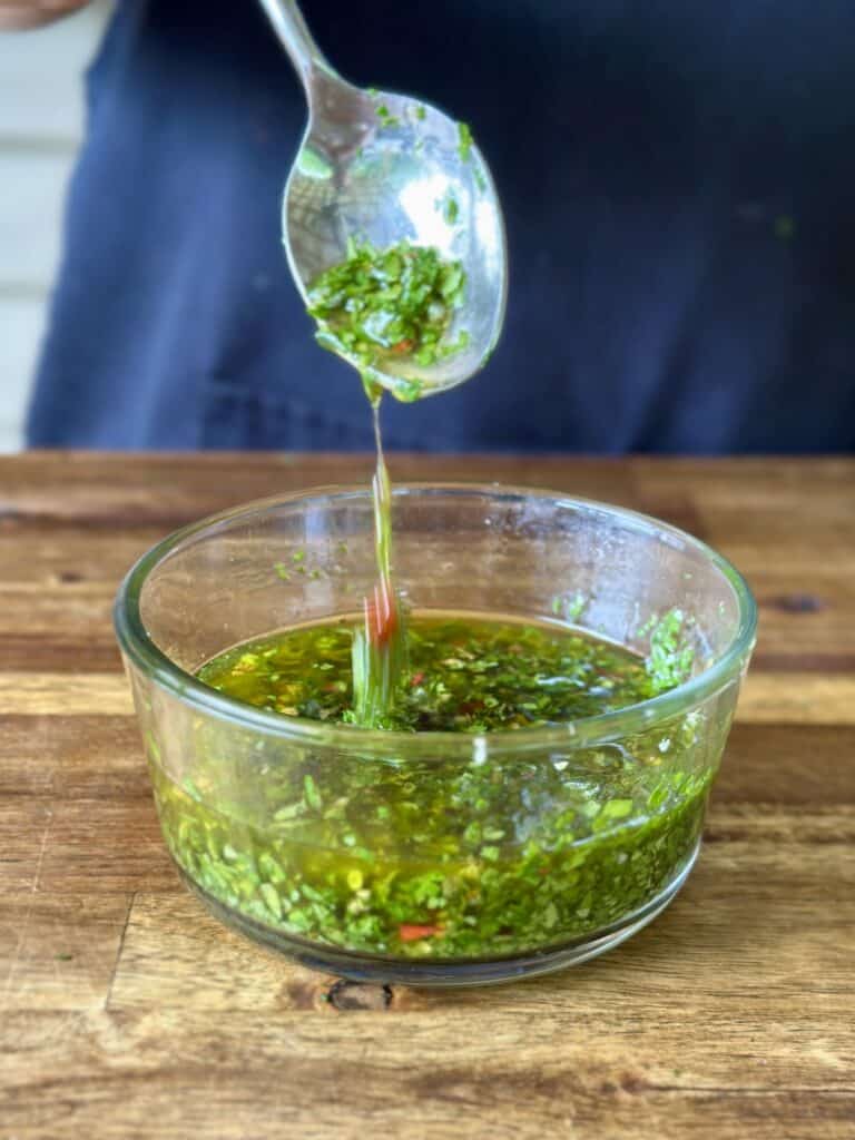 making chimichurri sauce