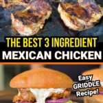 Mexican chicken thighs cooking on a griddle for a sandwich