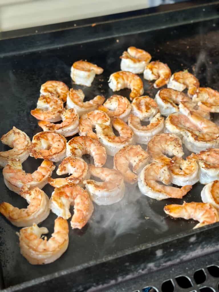 cooking shrimp on the griddle