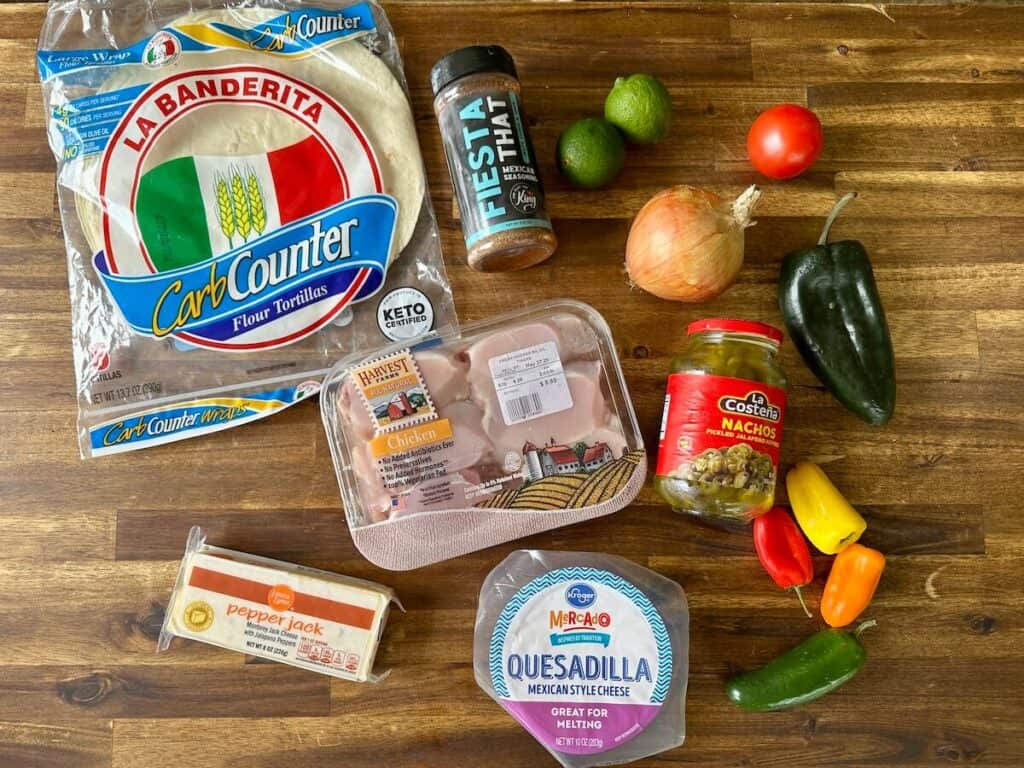 ingredients for Mexican chicken quesadillas