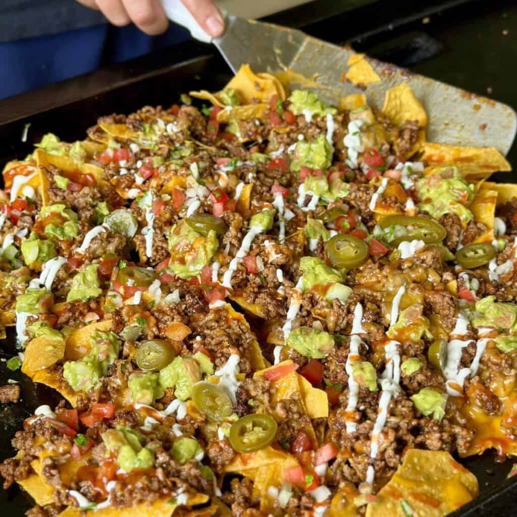 making nachos on the Blackstone griddle