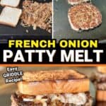 collage showing how to make a patty melt style french onion burger