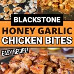cooking honey garlic chicken bites on a Blackstone griddle