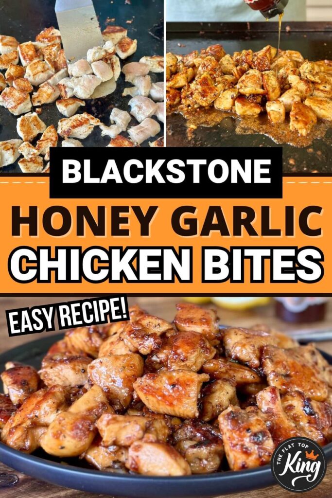 cooking honey garlic chicken bites on a Blackstone griddle