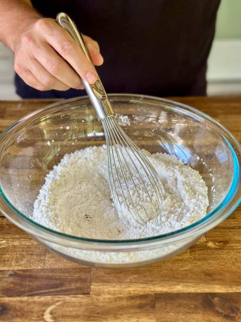 mixing dry ingredients for pancakes