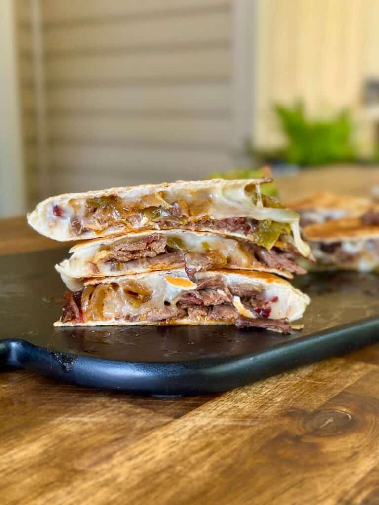 Mexican style shredded beef quesadillas