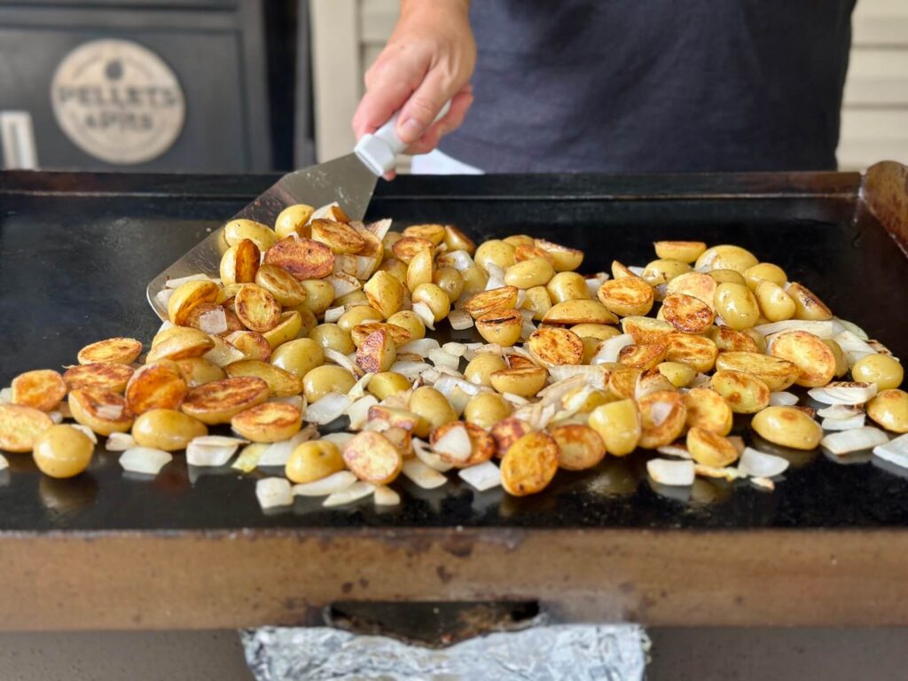 cooking potatoes on Blackstone