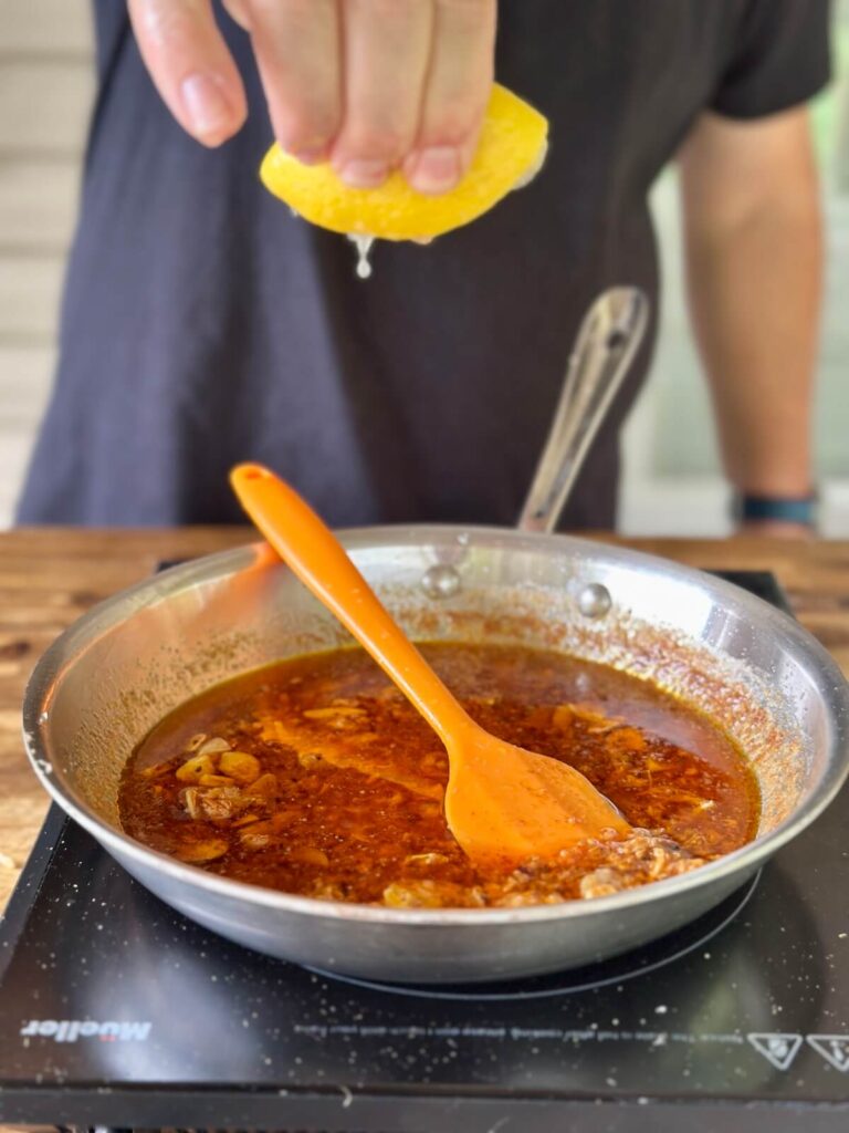 adding lemon juice to cowboy butter