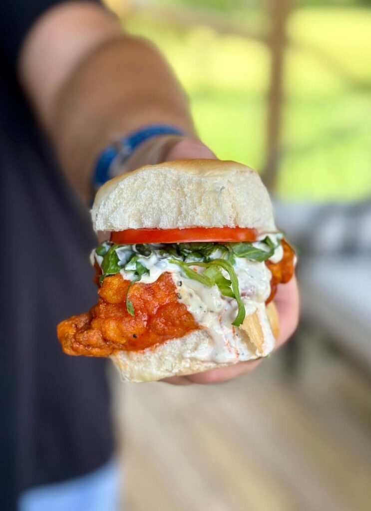 fried buffalo chicken slider with blue cheese dressing