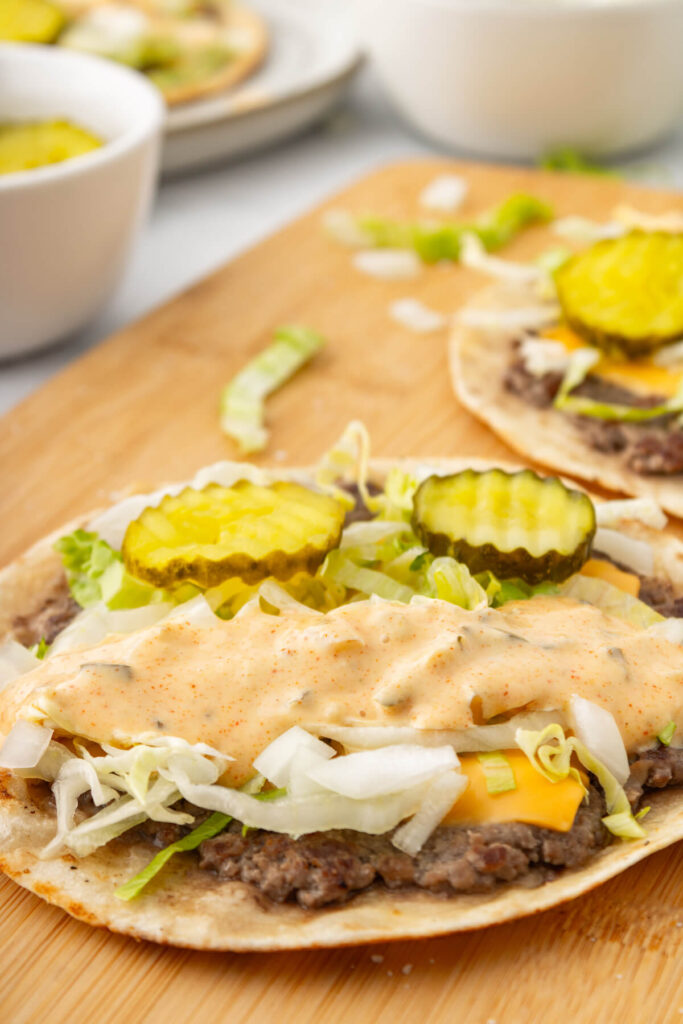 smashburger sauce on a smash burger taco