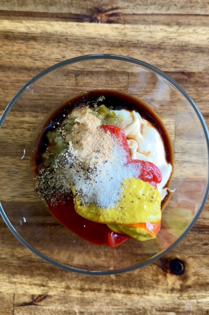 mixing ingredients for a burger sauce