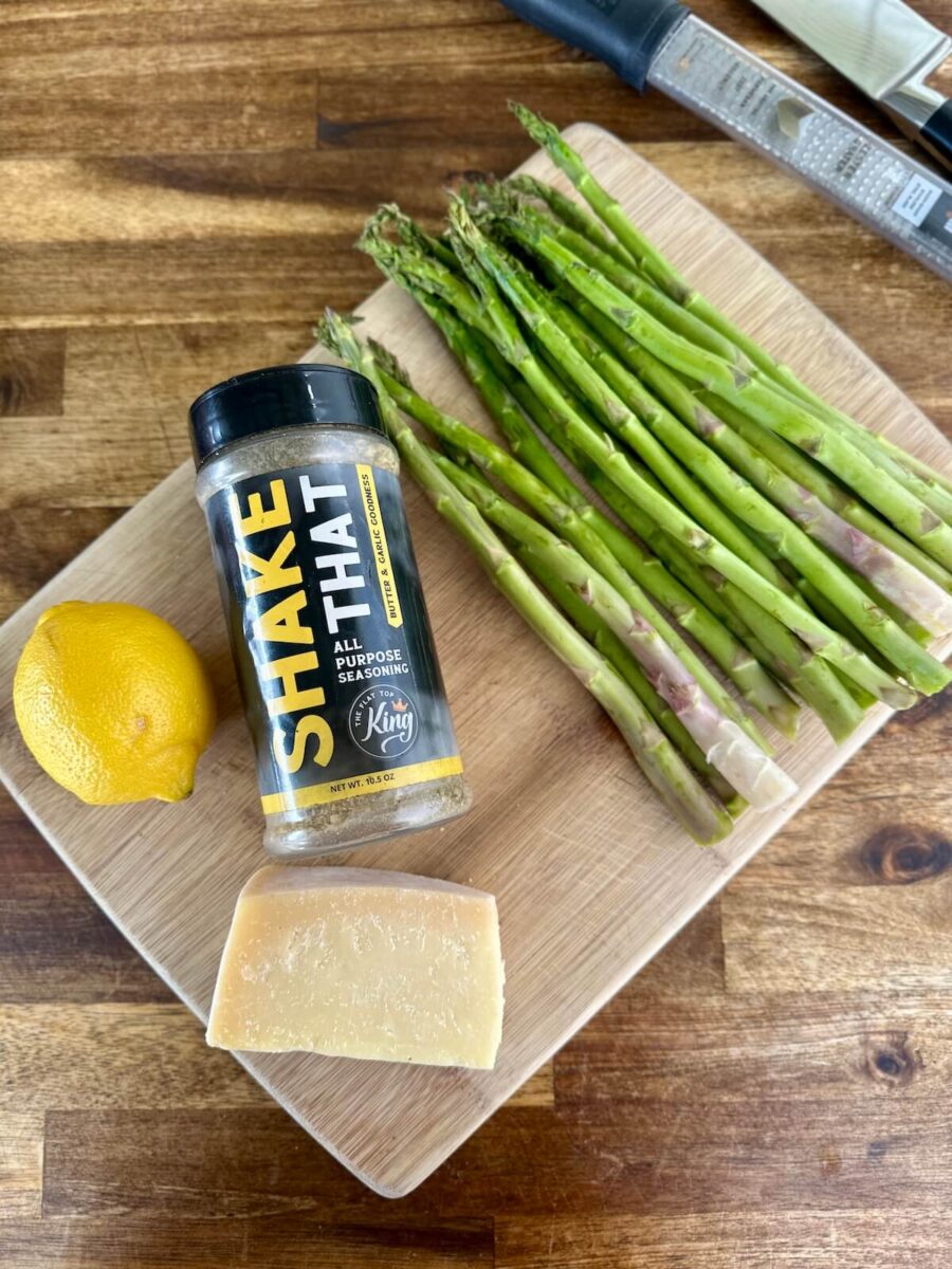 asparagus spears, parmesan cheese, lemon, and all-purpose seasoning